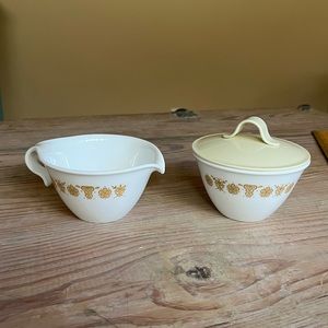Vintage 1970s Corelle gold butterfly cream and sugar